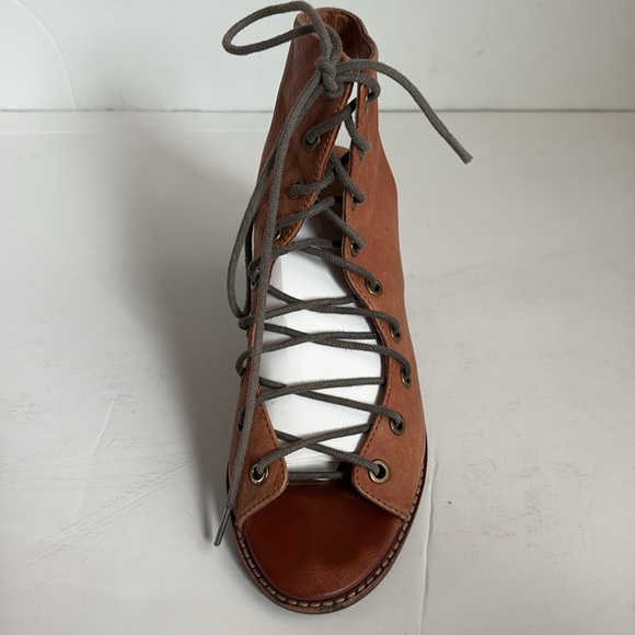 Free People Jeffrey Campbell brown Minimal Lace Up open toe stack heel sandal - Picture 12 of 16